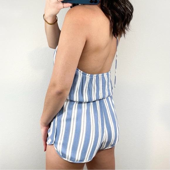 Blue and white striped halter romper - Picture 3 of 4